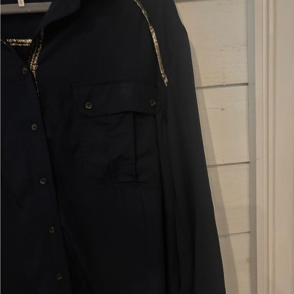 Free People Midnight Blue Shirt with Metallic Details in size Large - Picture 9 of 13